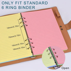 100 Sheets A5 Colorful Refill Paper 6 Hole Filler Inserts