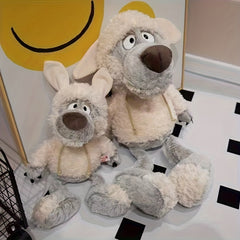 Soft Plush Wolf Stuffed Animal Toy Beige Muzzle Eyes Ears Mixed Colors