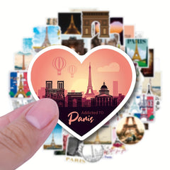 50pcs Paris Stickers Waterproof for Water Bottle Laptop Guitar Laggage Phone
