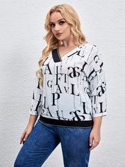 Women's Letter Print V-Neck Blouse
