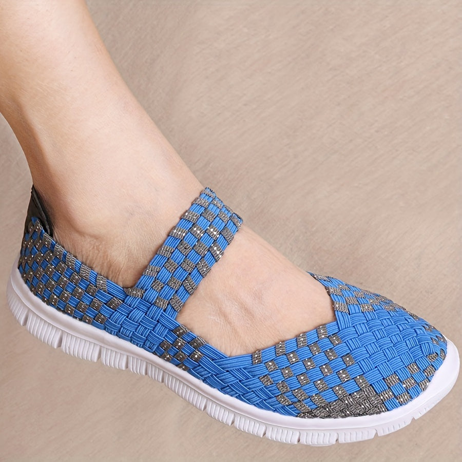 Women's Braided Flat Shoes Comfortable Elastic Slip On Walking Shoes