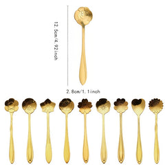 9pcs Stainless Steel Flower Coffee & Dessert Spoons, Rose Silver-Plated