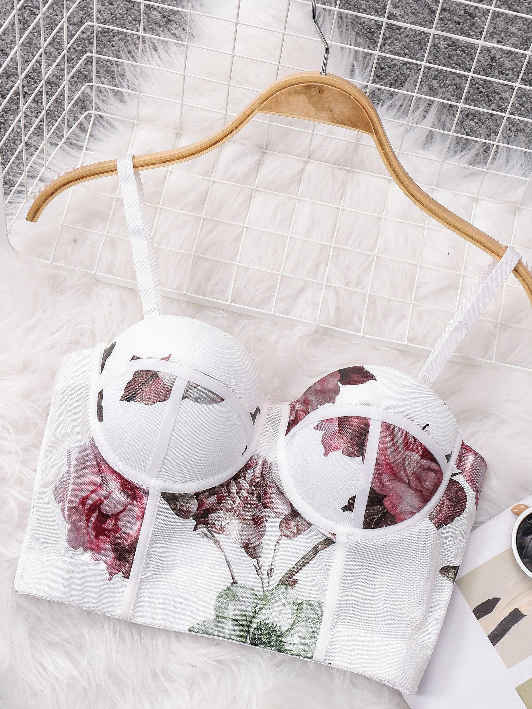 Floral Print Cami Corset Bustier Push Up Tummy Control Slimmer Body Shaper