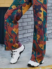 Vintage Block Denim Pants High Rise Loose Wide Leg Jeans