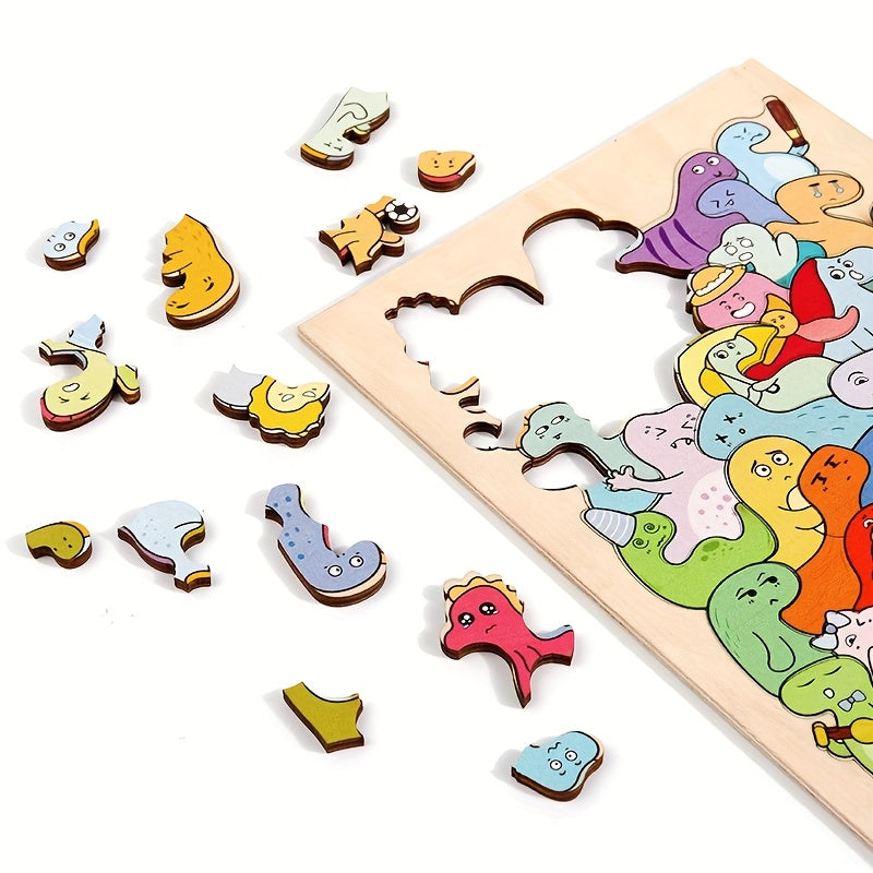 Colorful Dinosaur Traffic Puzzle Wooden Toy Enhances Recognition & Motor Skills
