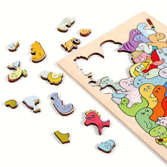 Colorful Dinosaur Traffic Puzzle Wooden Toy Enhances Recognition & Motor Skills
