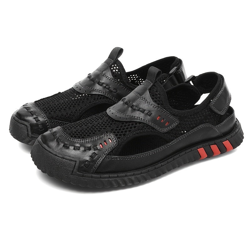 EXSHERO Men's Leather Sandals Non Slip Outdoor Hiking Beach Shoes
