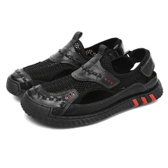 EXSHERO Men's Leather Sandals Non Slip Outdoor Hiking Beach Shoes