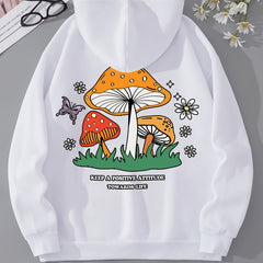 Letter & Mushroom Print Hoodie Long Sleeve Sweatshirt