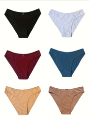 6pcs Solid Ribbed Briefs Comfy Stretchy Intimates Panties