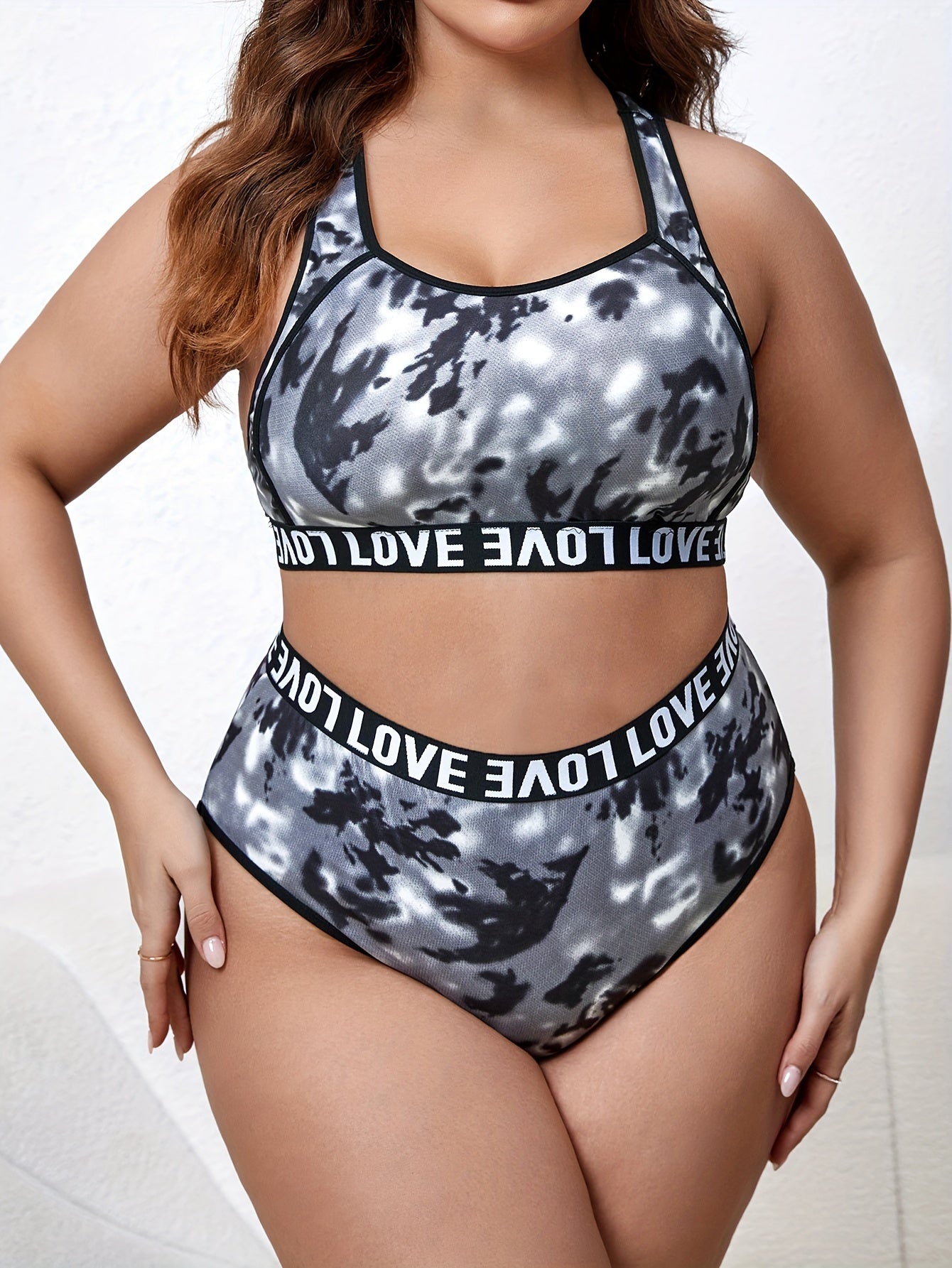 Sports Lingerie Set Tie Dye Racer Back Bra & Panty Two Piece Set