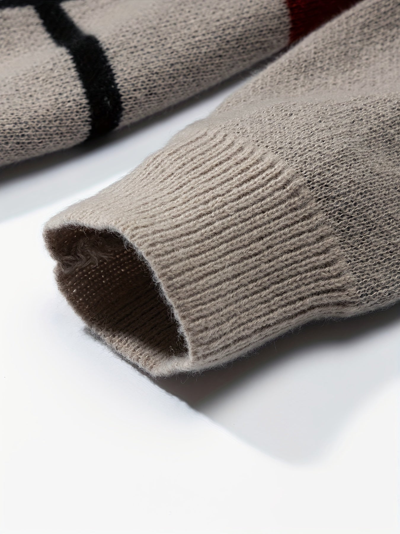 Knitted Block Sweater Men's Casual Warm Crew Neck Pullover For Men