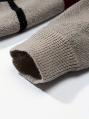 Knitted Block Sweater Men's Casual Warm Crew Neck Pullover For Men