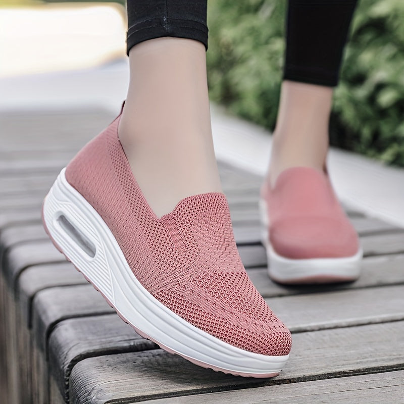 Women's Knit Platform Sneakers Slip On Air Cushion Shoes