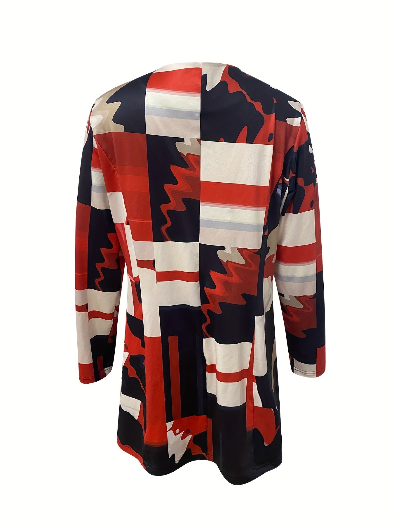 Geo Print Button Front Cardigan Long Sleeve Women's Clothing