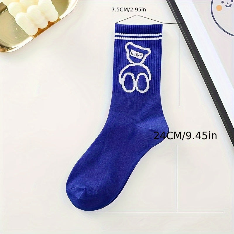 Men's Cartoon Love Heart Bear Crew Socks Breathable Comfy Casual Unisex Socks