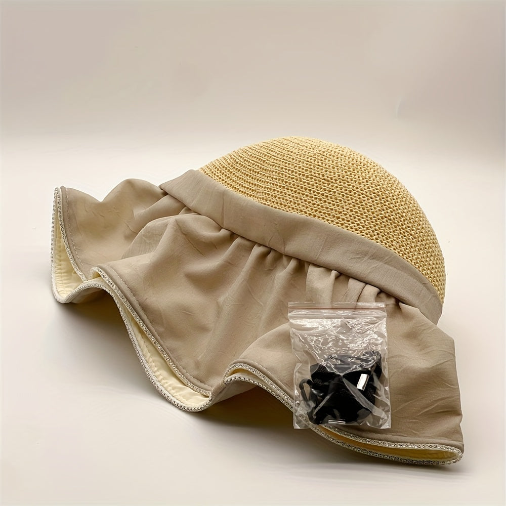 Double Stitching Sun Hat Hollow Out Breathable Bucket Hats Wide Brim Travel