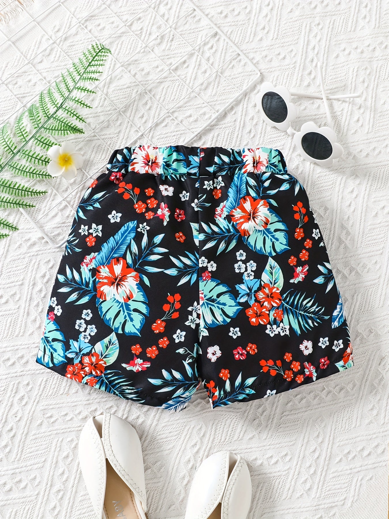 Toddler Girls Flowers Graphic Bow Front Casual Elastic Waist Shorts