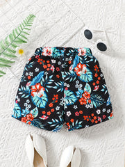 Toddler Girls Flowers Graphic Bow Front Casual Elastic Waist Shorts