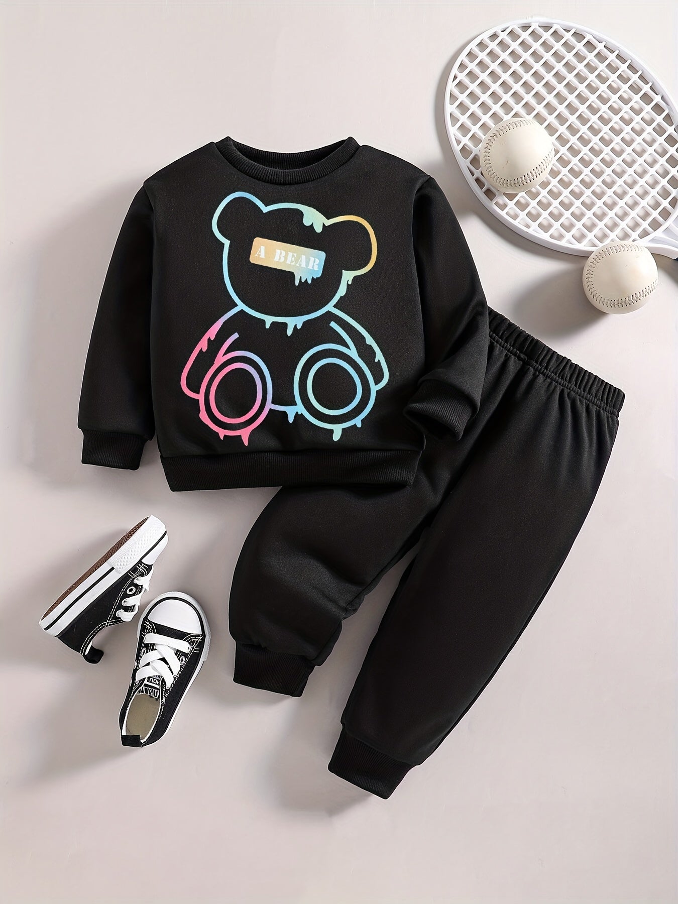 Baby Boy Set Fancy Bear Graphic Sweatshirt Pants Outfit For Kids
