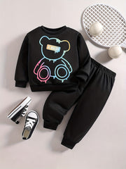 Baby Boy Set Fancy Bear Graphic Sweatshirt Pants Outfit For Kids