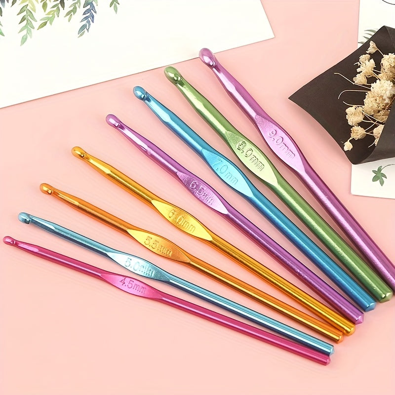 Colorful Aluminum Crochet Hooks Set 2mm-10mm Craft Yarn Knitting Needles Kit