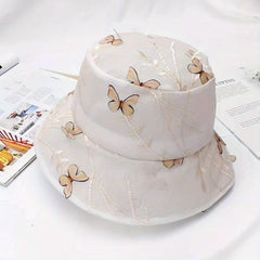 Flower Butterfly Decor Bucket Hat Lace Sun Hat Foldable Travel Beach Hats