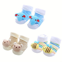 3Pairs Baby Girls Cartoon 3D Doll Socks
