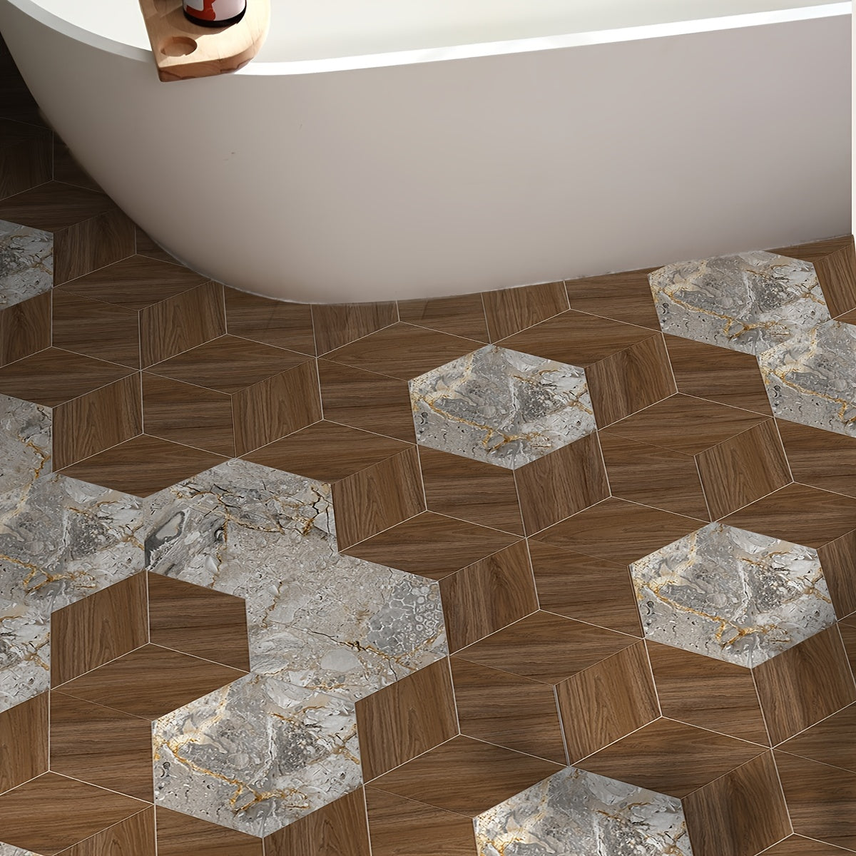 11pc Marble Wood Grain 3D Floor Sticker Hexagonal Tile Home Decor