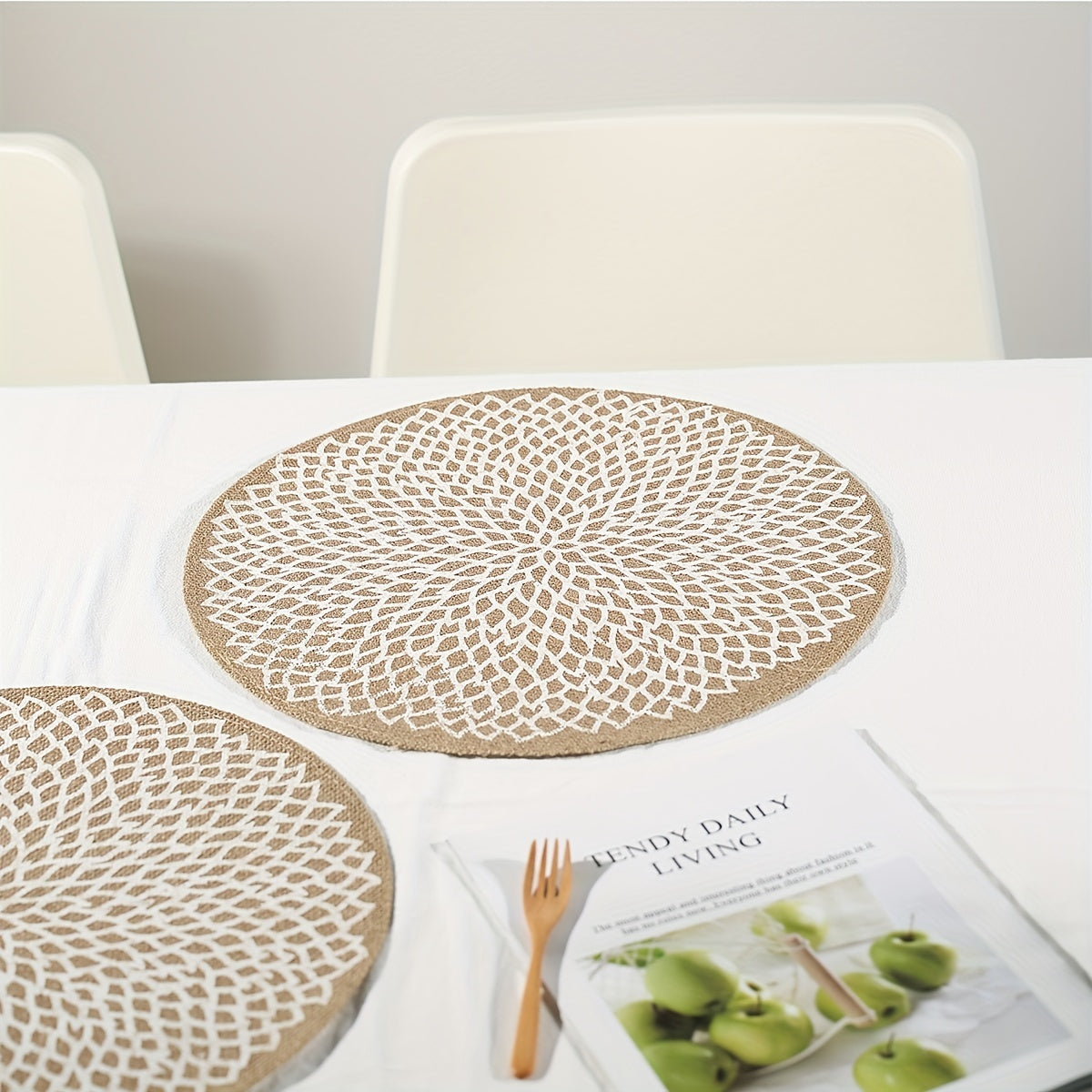6pcs Jute Printed Placemat Heat Insulation Mat for Dining Decor