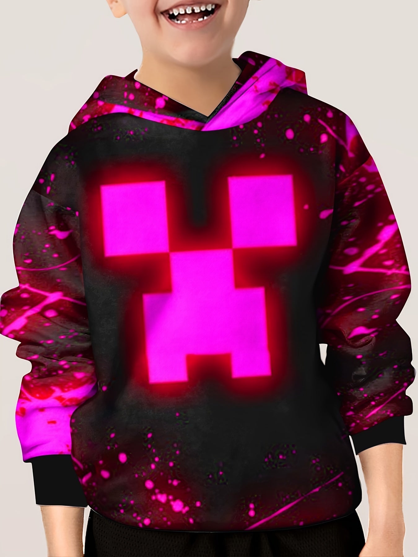 Cartoon Face 3D Print Kid's Hoodie Unisex Pullover