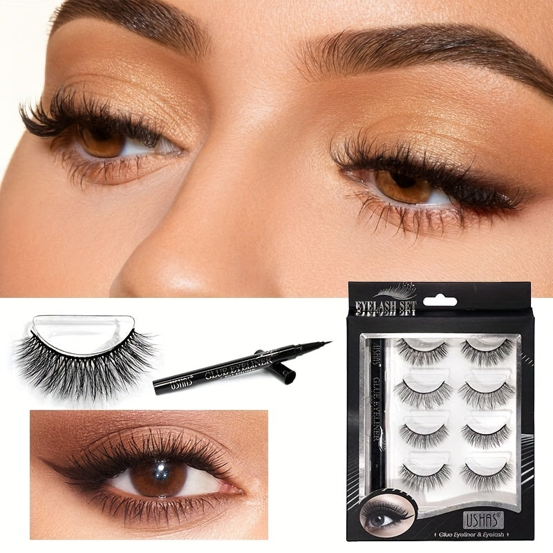 4 Pairs 3D Faux Mink Eyelashes Natural Look Cat Eye Wispy Lashes