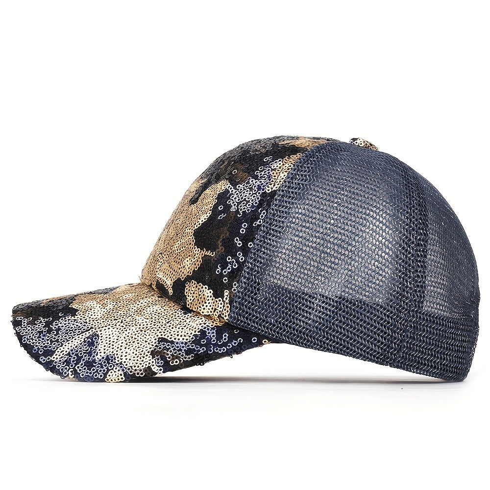 Sequins Maple Leaf Baseball Cap Sparkling Trucker Hat