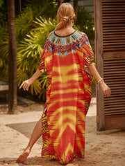 Floral Print Bat Sleeve V Neck Cover Up Dress
