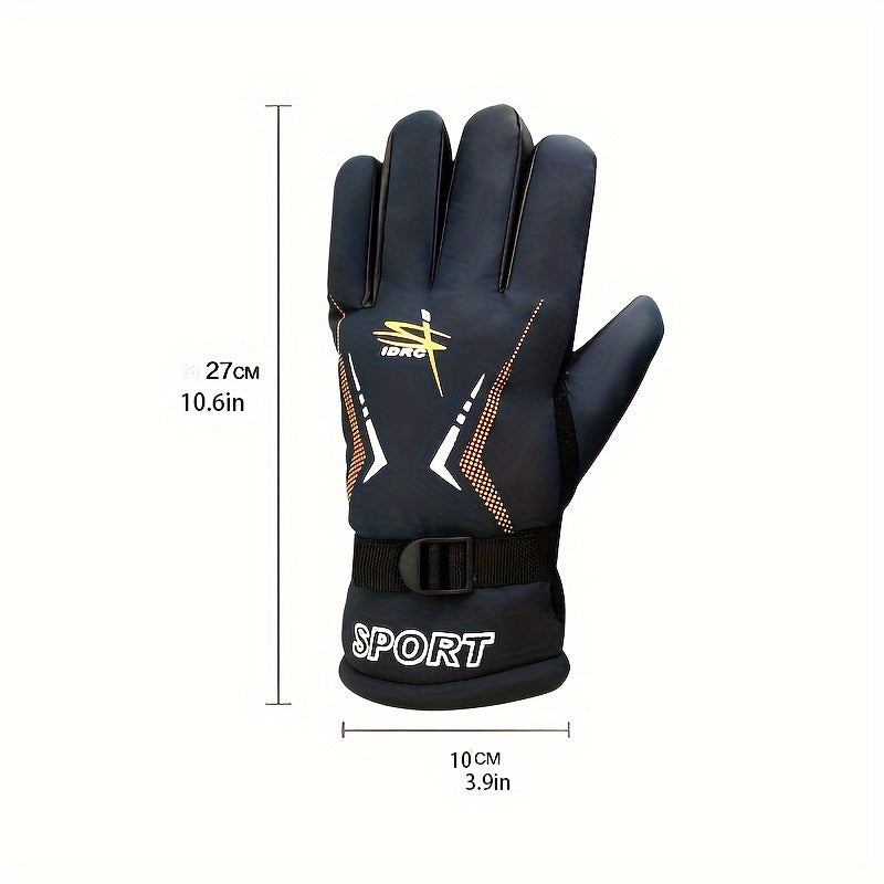 Thickened Printed Skin Feeling Split Finger Ski Gloves