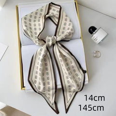 Thin Ribbon Scarf Angled Long Neckerchief Classic Print Hair Tie Band