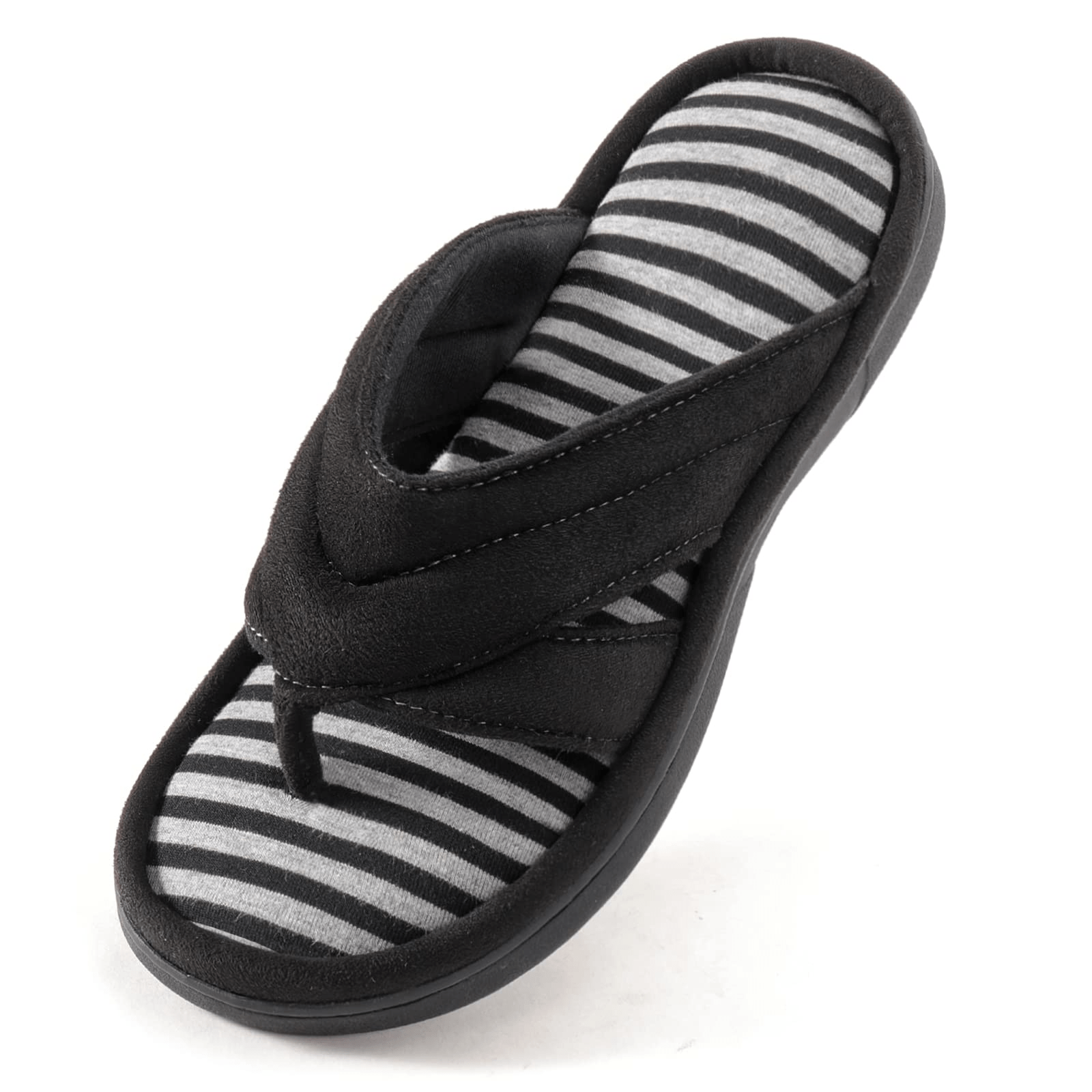 Women's Stripe Flat Flip Flops Open Toe Slippers Memory Foam Non-slip Shoes