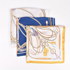 Chain Print Bandana Silk Square Scarf Satin Shawl Hair Accessories