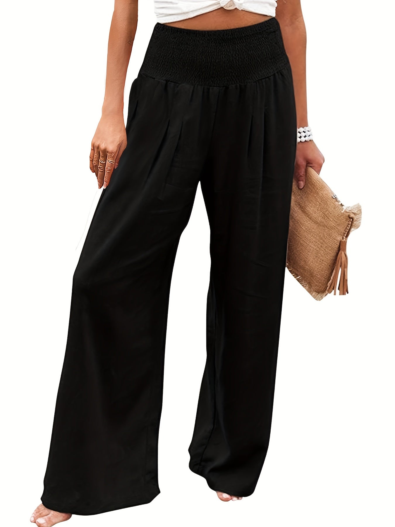 Smocked Waist Wide Leg Pants for Spring & Summer