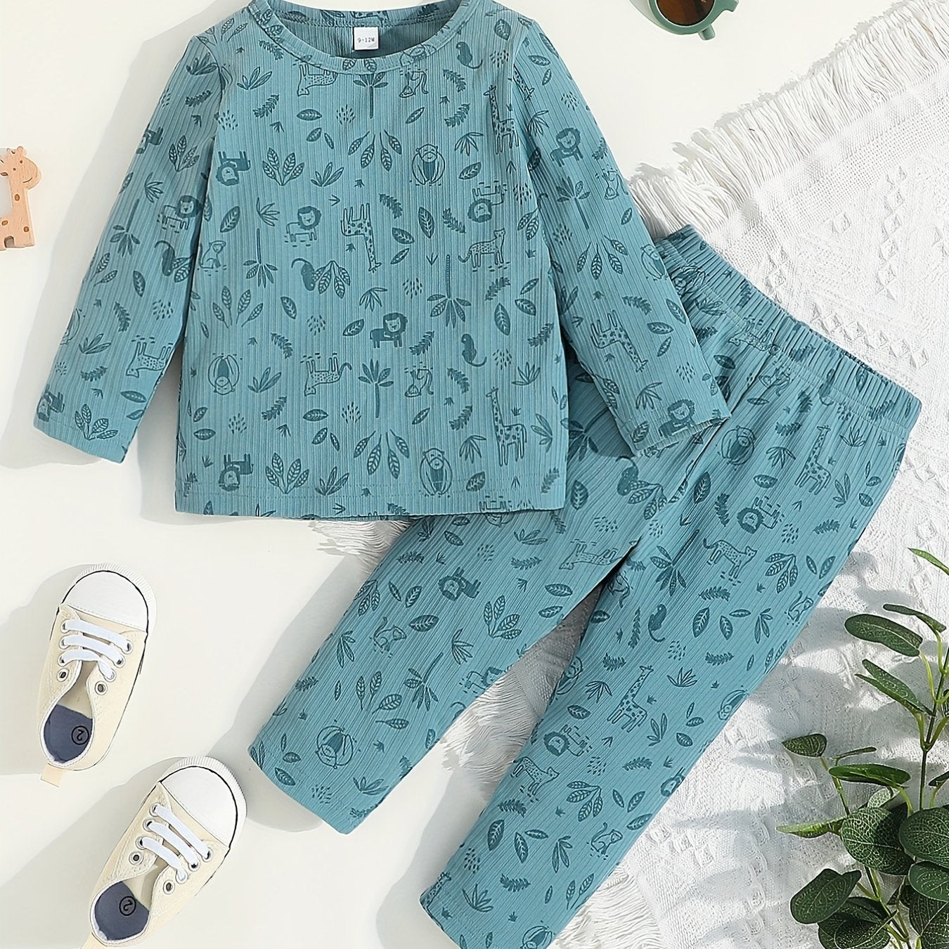 Baby Boy's Stripe Animal Printed Casual Suit Long Sleeve Top & Trousers