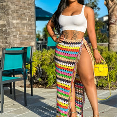 Crochet Maxi Wrap Skirt Tassel Summer Beach Coverup Skirt Women's Clothing