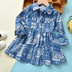 Girls Flower Print Long Sleeve Dress