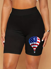 Independence Casual Shorts Women's Plus Flag Balloon Print Biker Short