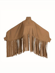 Tassel Cape Coat Casual Solid Long Sleeve Outerwear
