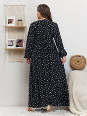 Abaya Dress Women's Plus Ditsy Floral Print Lantern Sleeve
