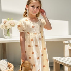 Toddler Girls Ruffle Sleeve Pajamas Robe Bear Graphic Nightdress