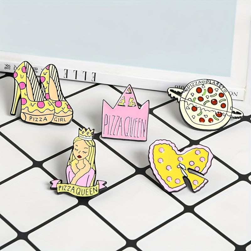 Alloy Pizza Crown High Heels Queen Heart Brooch