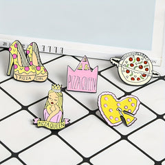 Alloy Pizza Crown High Heels Queen Heart Brooch