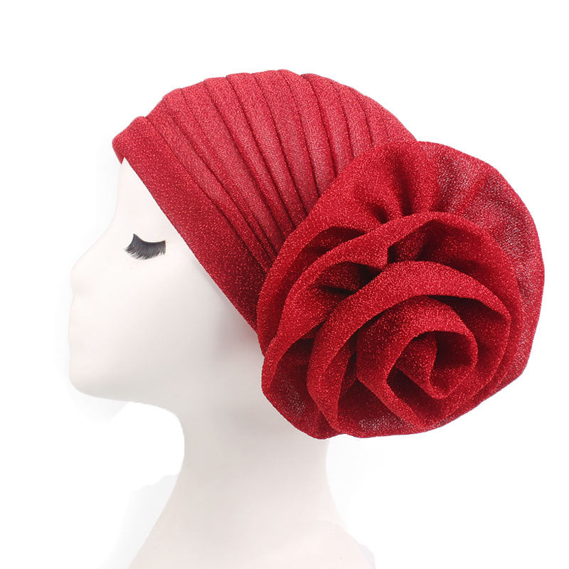 Glitter Floral Bandana Turban Hat Big Flower Head Wrap