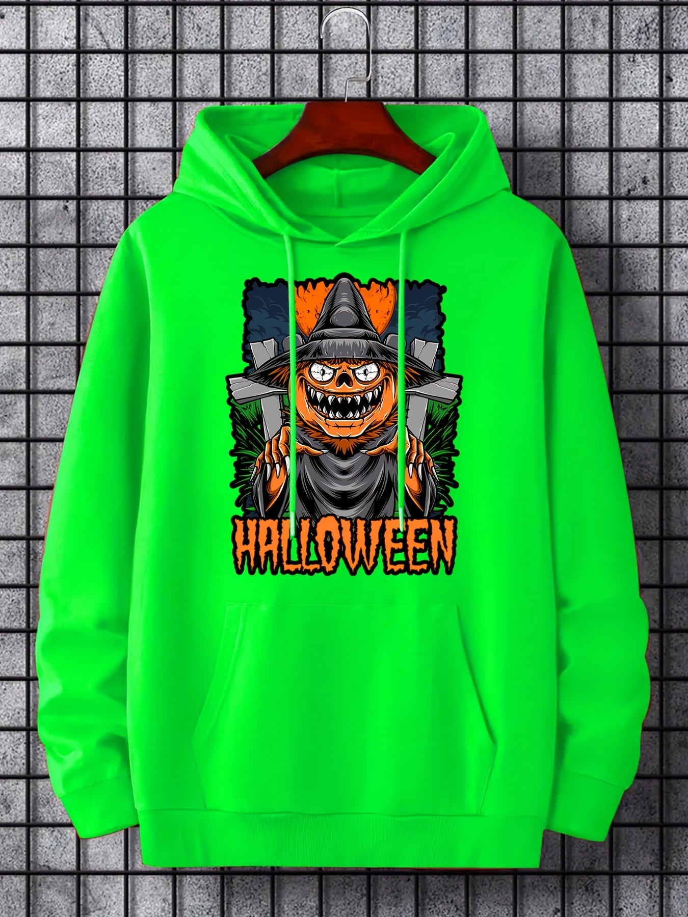 Men's Halloween Cartoon Graphic Hoodie Stretchy Drawstring Hooded Sweatshirt